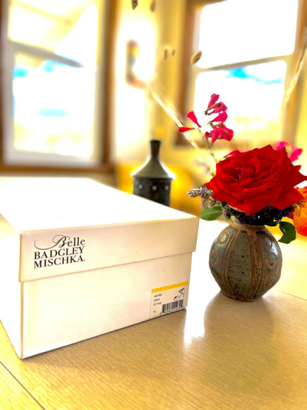 𝅺BADGLEY MISCHKA OKRA GOLD STILETTO PEEP TOE SANDALS WITH RHINESTONE BROOCH - Picture 8 of 10